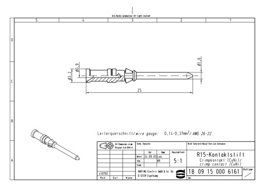 HART R 15 Kontaktstift-C CuN 09150006161 
