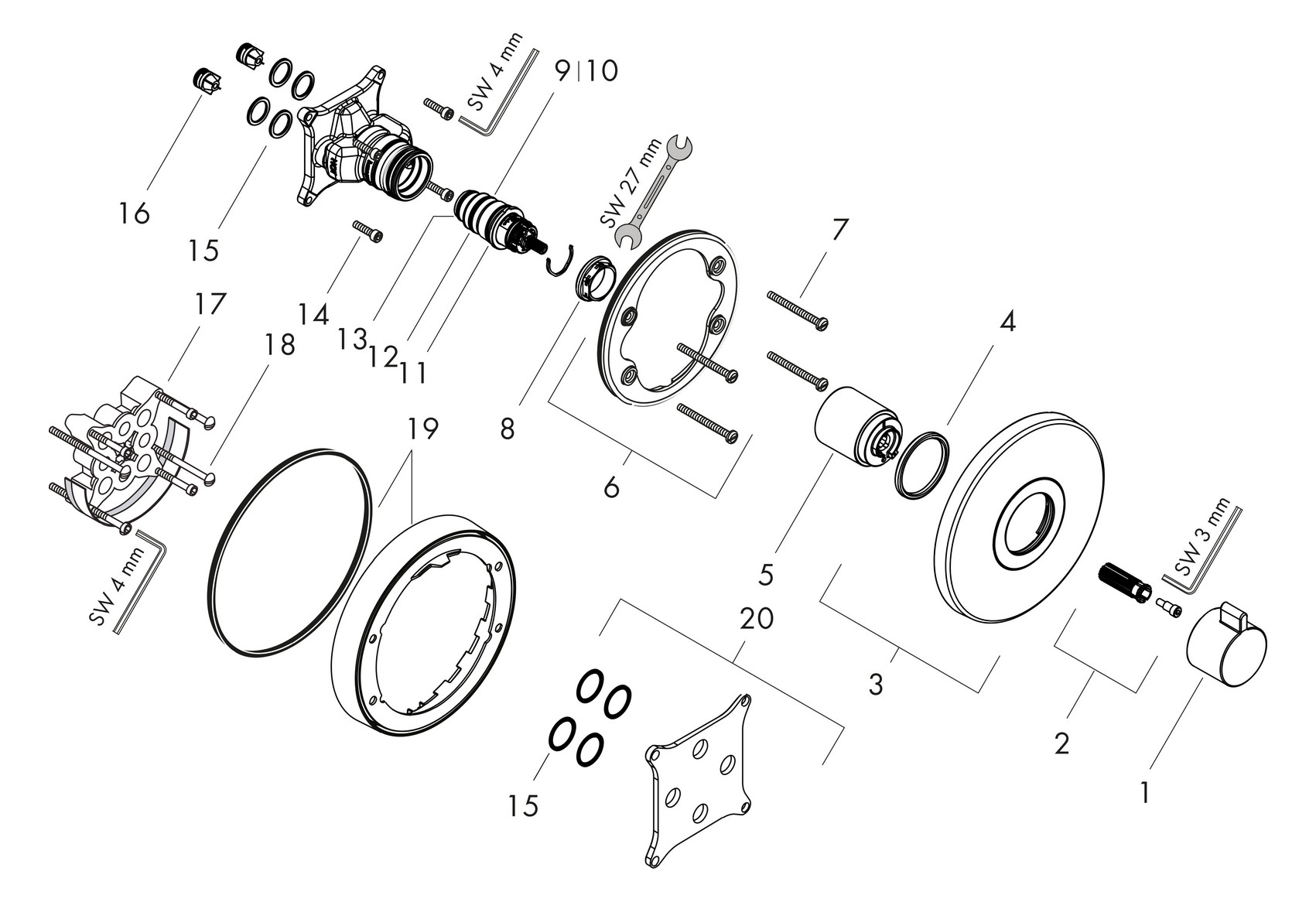 hansgrohe Fertigmontageset Ecostat S UP-Thermostat, chrom