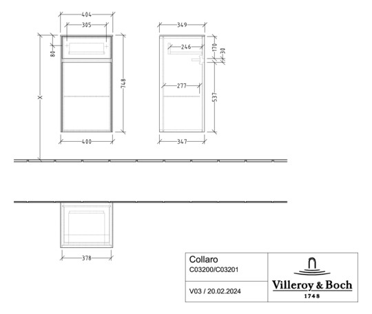 V&B Seitenschrank Collaro 40,4x74,8x34,9cm, Anschlag links, white wood