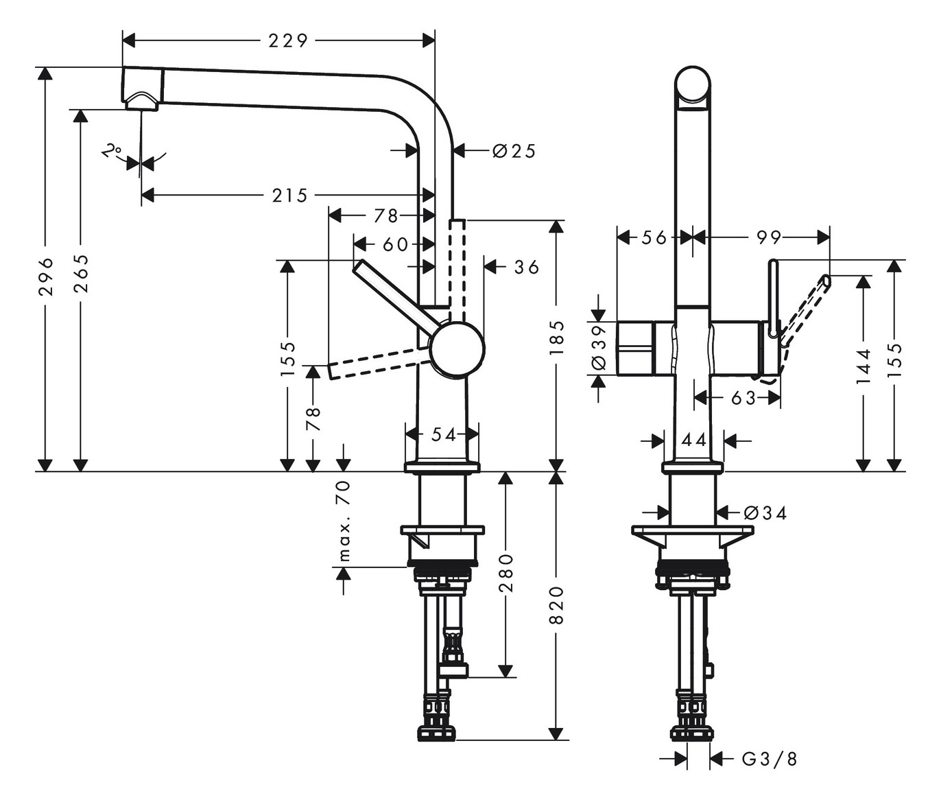 hansgrohe Spültisch-Einhebelmischer 270 Talis M54 Geräteabsperrventil, 1jet, chrom