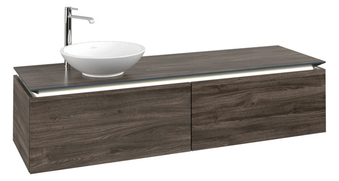 V&B Waschtischunterschrank Legato 160x38x50cm, Waschtisch links, mit LED-Beleuchtung, Stone Oak