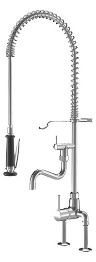 KWC Spültisch-Einhebelmischer GASTRO Ausladung 200 mm, verchromt, Anschluss 130mm, drehbare Federschlauchbrause
