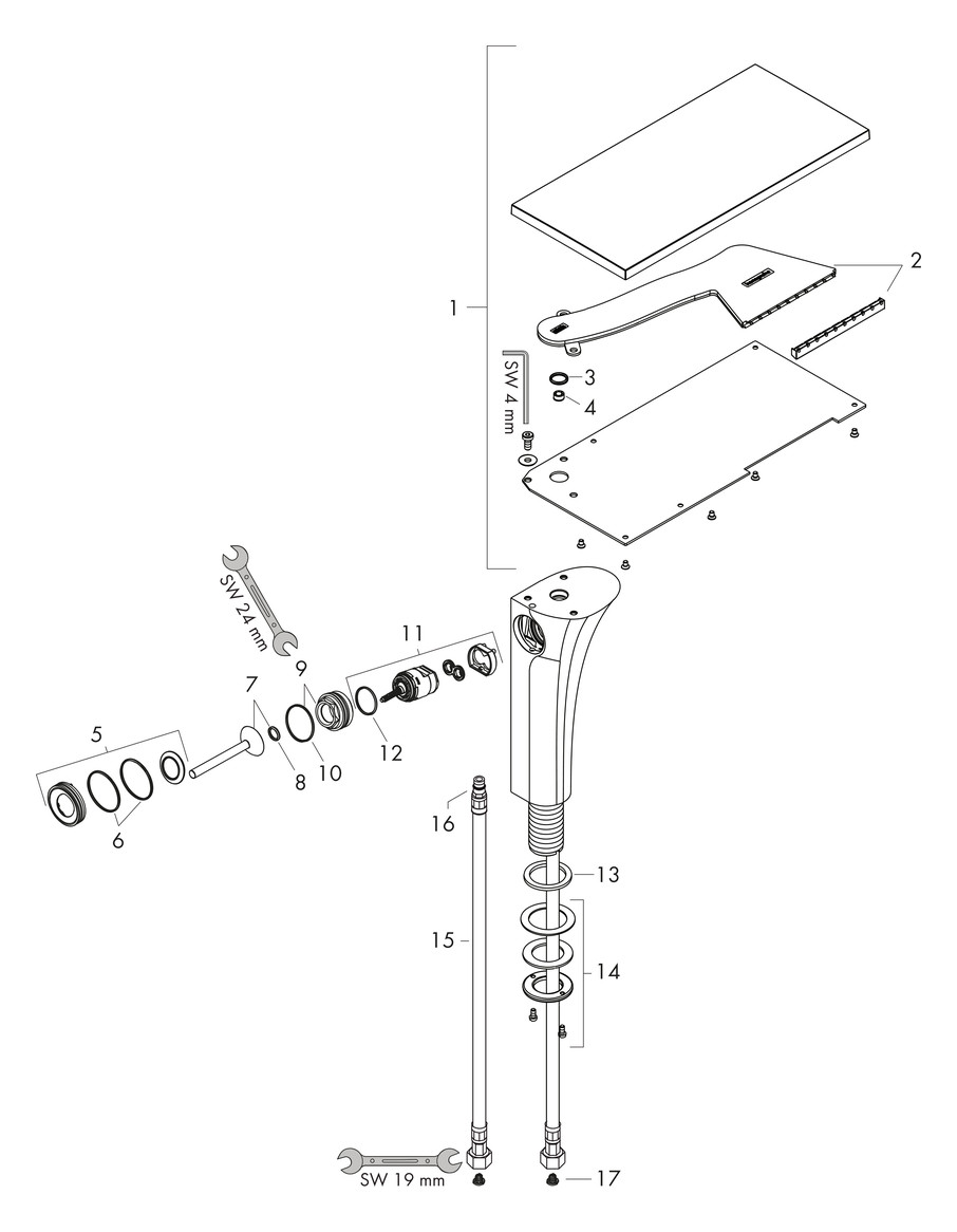 hansgrohe Waschtisch-Einhebelmischer 220 Axor Massaud Ausladung 200mm, unverschließbare Ablaufgarnitur, chrom