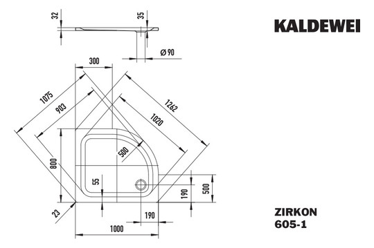 Kaldewei Duschwanne ZIRKON 605-1 100x80x3,5cm, Perl-Effekt, schwarz