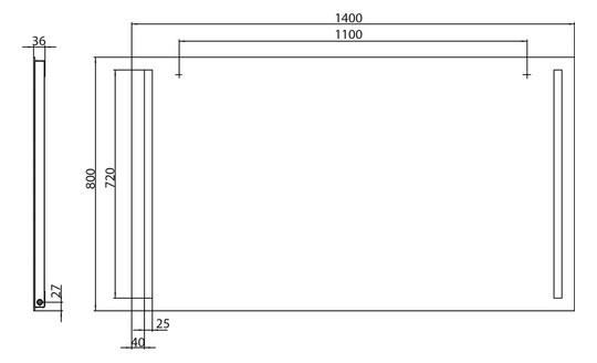 EMCO LED-Lichtspiegel MI 270 1400 x 800 mm, 2 Lichtausschnitte links/rechts, Sensorschalter/Unterlicht