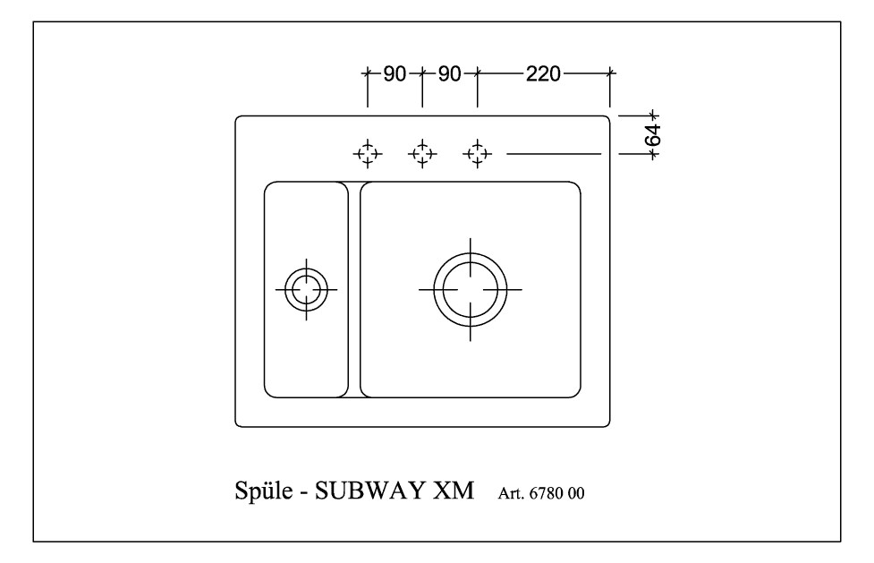 V&B Spüle Subway 60 XM mit Ablaufgarnitur, Excenterbetätigung, weiß alpin CeramicPlus