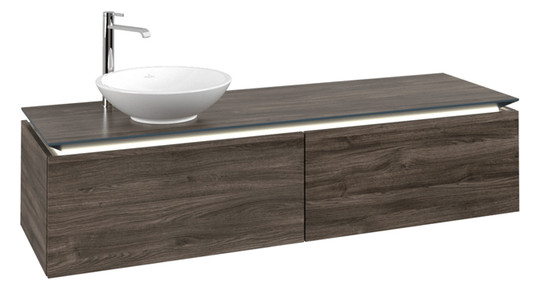 V&B Waschtischunterschrank Legato 160x38x50cm, Waschtisch links, mit LED-Beleuchtung, Stone Oak