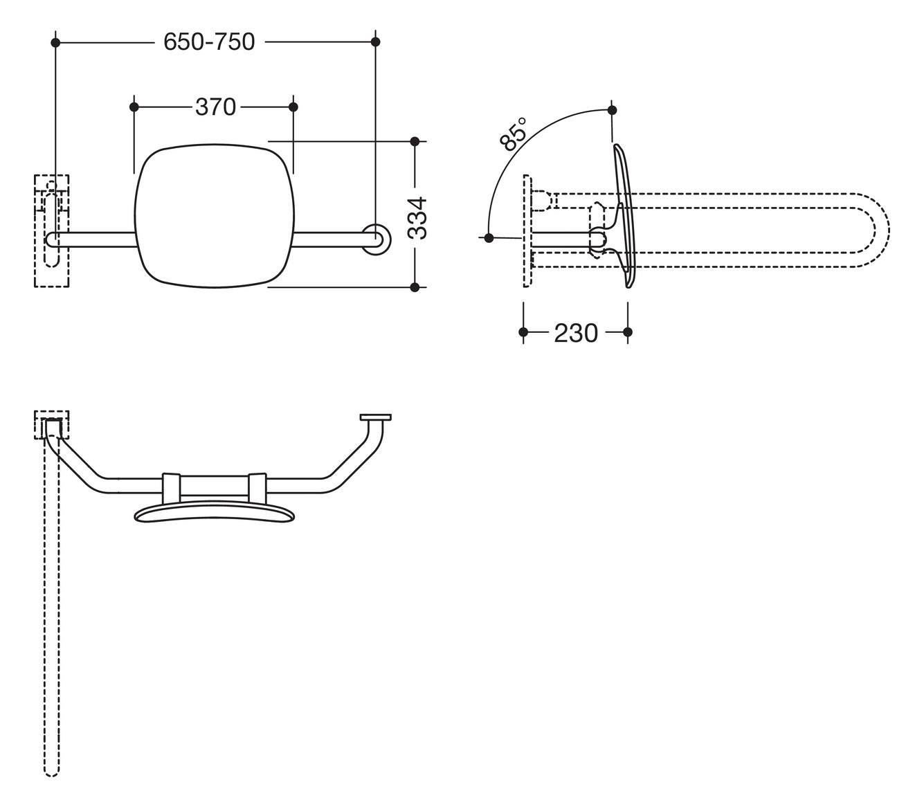 HEWI Rückenstütze 801 Wandabstand 230mm, rechts, Lehne tiefschwarz, apfelgrün