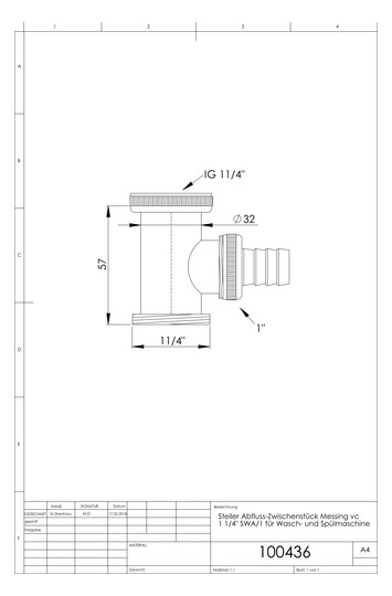 ASW Steiler-Abfluss-Zwischenstück 1 1/4" x 1 1/4" Modell SWA/1, Messing verchromt