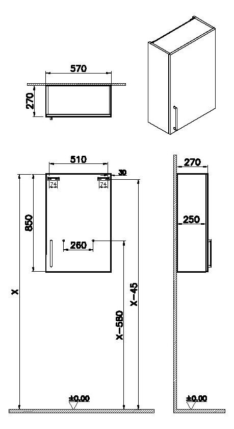 VitrA Bad Oberschrank Root Flat 57x27x85cm, 1 Tür, Türanschlag rechts, Korpus Perlgrau Hochglanz