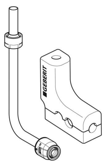 Geberit Metallrohr-Anschlussbogen PushFit Ø 20 mm, 90Grad, mit Anschlussverschraubung zu Eurokonus, Messig/Kupfer