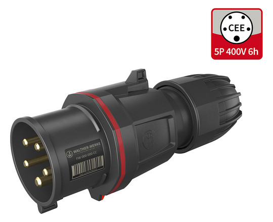 CEE-Stecker 5p 32A IP54 400V/rt 6h Schraubkl Kst Knickschutztülle