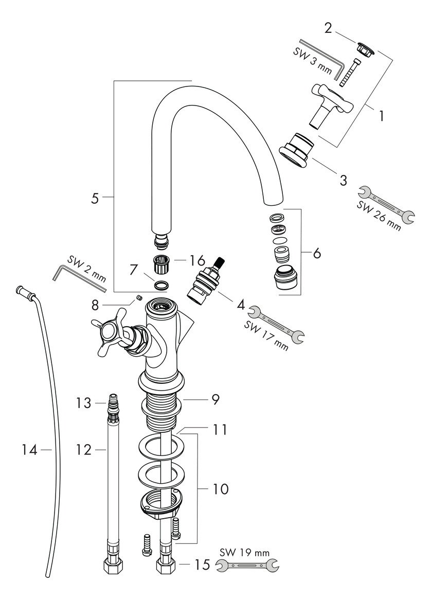 hansgrohe 2-Griff-Waschtischarmatur 210 Axor Montreux Ausladung 175mm, mit Kreuzgriffen, mit Zugstangen-Ablaufgarnitur, brushed nickel