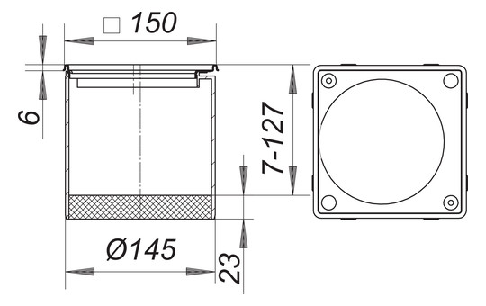 Dallmer Aufsatzrahmen VS 15 Serie 15 150 x 150 mm, mit Gewindeeinsätzen, seitenverstellbar