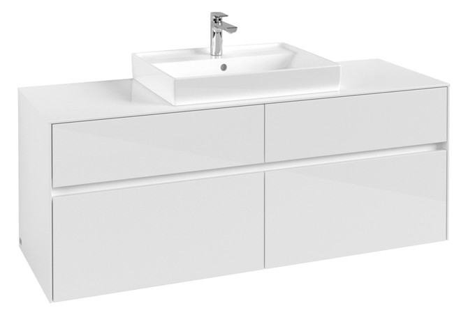 V&B Waschtischunterschrank Collaro 140x54,8x50cm, Waschtisch mittig, glossy white