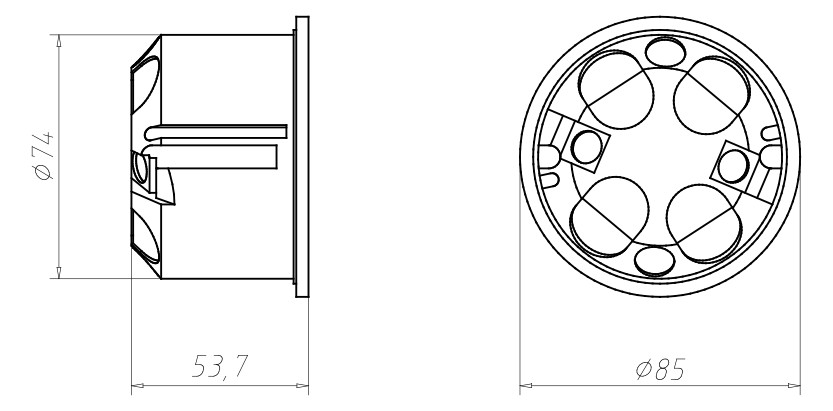 Hohlwanddose Ø74x50mm Kst rnd IP34