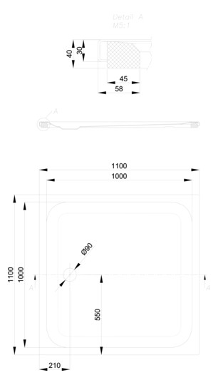 Duschwanne BetteUltra 8743 110x110x3,5cm, Mini-Wannenträger, cream