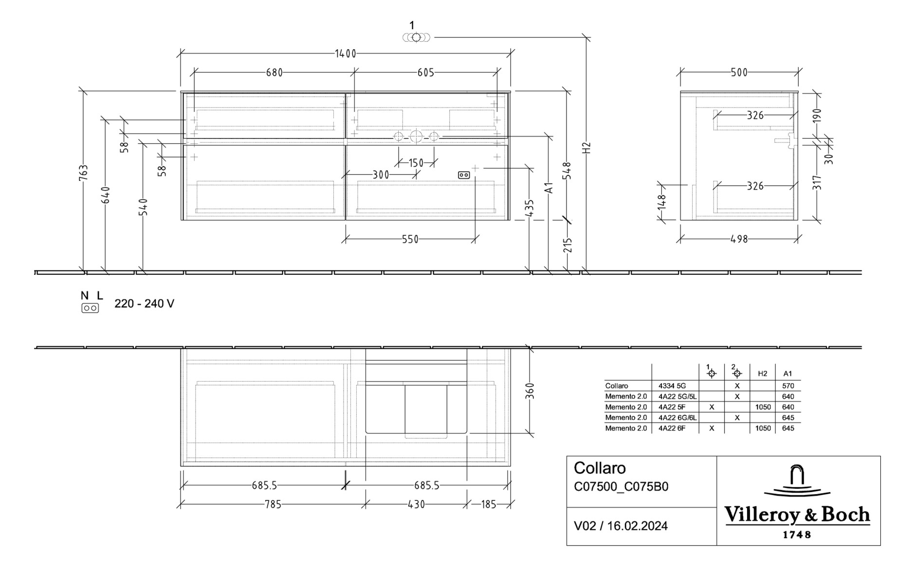V&B Waschtischunterschrank Collaro 140x54,8x50cm, Waschtisch rechts, kansas oak