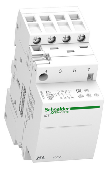 Installationsschütz 25A Acti9 400V/AC 4S 230-240V/AC 2850W/AGL 2TE