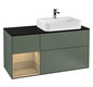 V&B Waschtisch-Unterschrank Finion 120cm, Abdeckplatte black matt, Regal links Oak Veneer, Olive Matt Lacquer