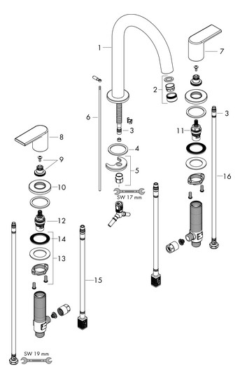 hansgrohe 3-Loch-Waschtisch-Armatur Vernis Shape mit Zugstangen-Ablaufgarnitur, chrom