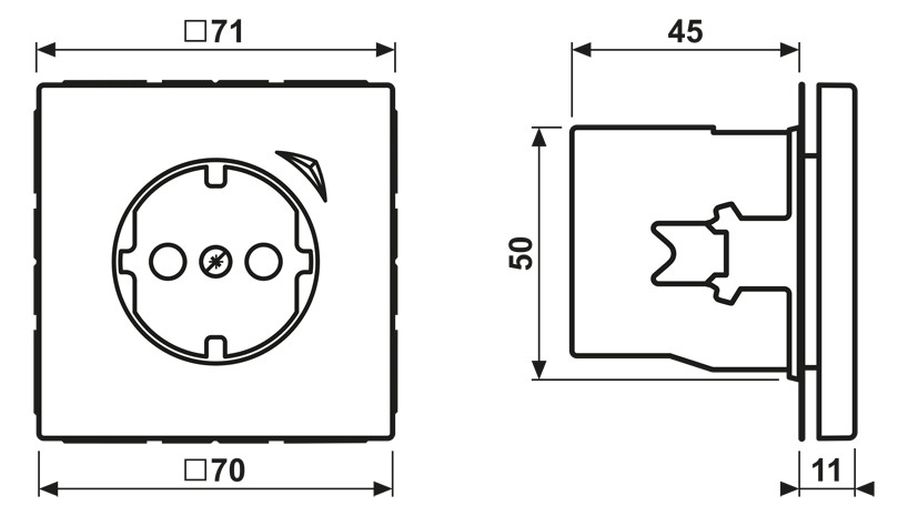 Steckdose 1f aws glz UP m.BS IP20 vert Mit erhöhtem Berührungsschutz