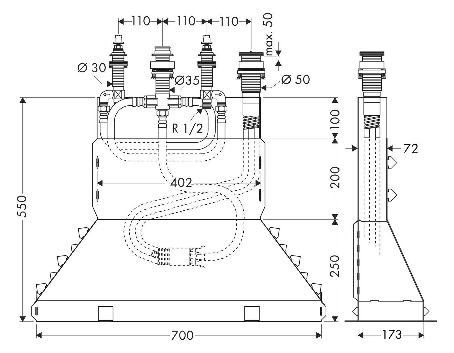 hansgrohe Grundkörper DN 15, für 4-Loch-Wannenrandarmatur