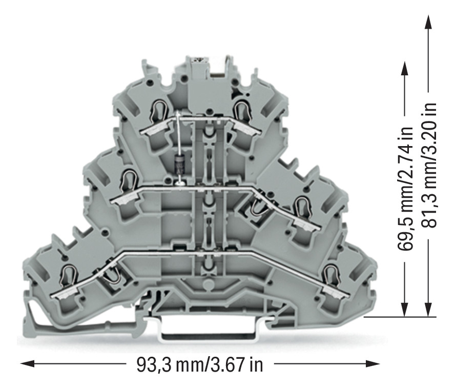 Reihenklemme 0,25-4qmm Serie 2002 gr 3Etagen 2kl Hutschiene TH35