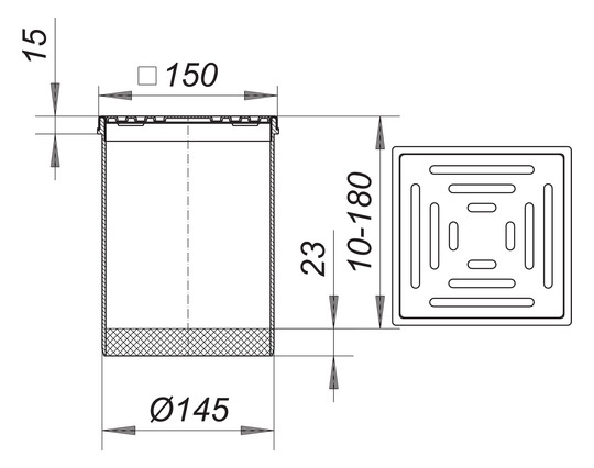 Dallmer Aufsatz SEC 15 Serie 15 SEC 15, Rost Edelstahl 1.4301, 150x150mm