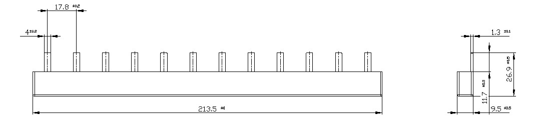 Phasenschiene 3ph 18mm 210mm 10qmm 50A Stift Isoliert