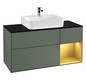 V&B Waschtisch-Unterschrank Finion 120cm, Abdeckplatte black matt, Regal rechts Gold matt, Olive Matt Lacquer