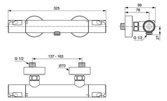 Ideal-Standard Brause-Thermostat Ceratherm T 50 AP, verchromt