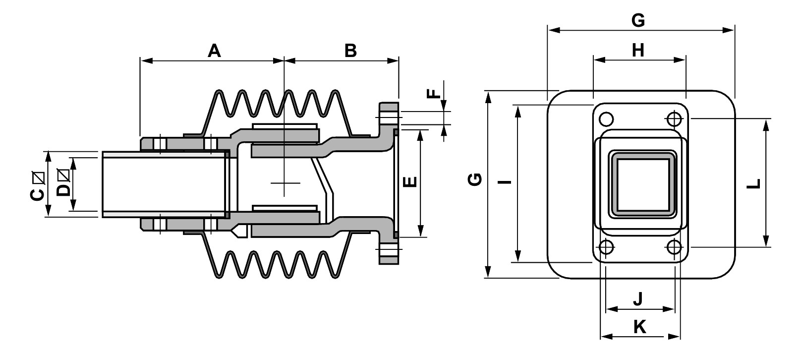 Tragarm-Komponente 148x148x210mm Metall gr RAL7040