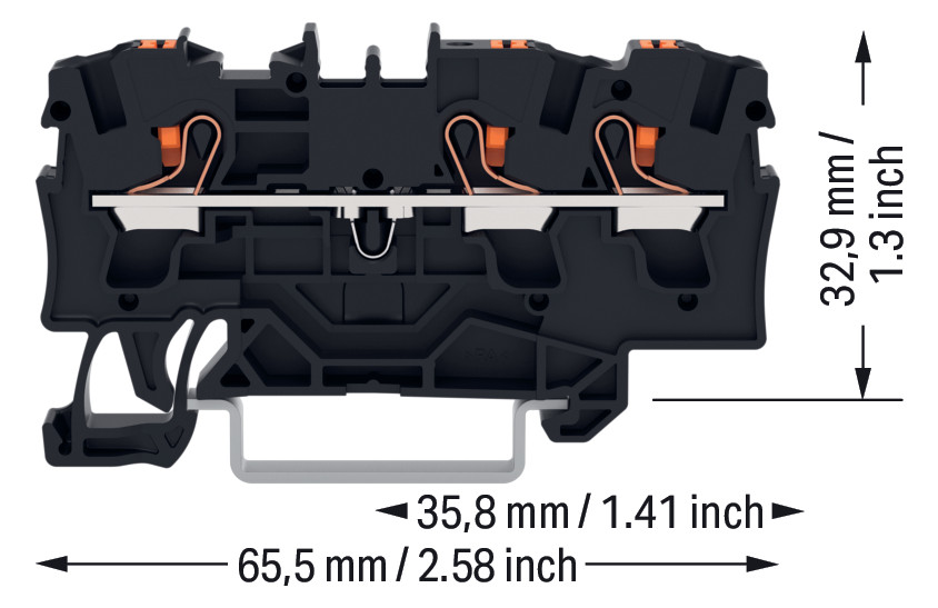 Reihenklemme 0,5-6qmm 1Etage 3kl sw 32A TS35 Hutschiene TH35
