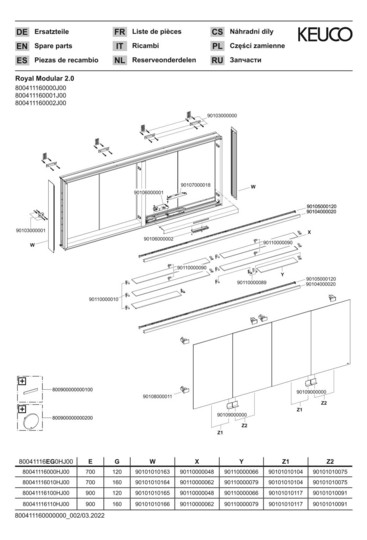 KEUCO Spiegelschrank Royal Modular 2.0 beleuchtet 160 x 90 x 16 cm, ohne Steckdose, Wandvorbau, 4 Türen