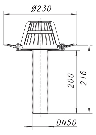 Dallmer Dachablauf 84 D Schraubflansch DN 50, Ablaufstutzen senkrecht, Edelstahl-Flanschring