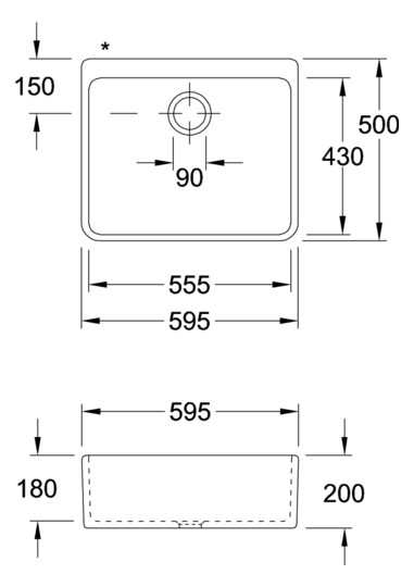 V&B Spülstein Einzelbecken 60 X mit Ablaufgarnitur, Handbetätigung, stone white CeramicPlus