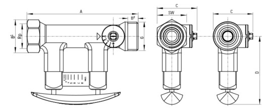 TACONOVA Abgleichventil SETTER Bypass Solar 185 DN 25, 1" IG x 1" IG, 10-40 l/min., Messing