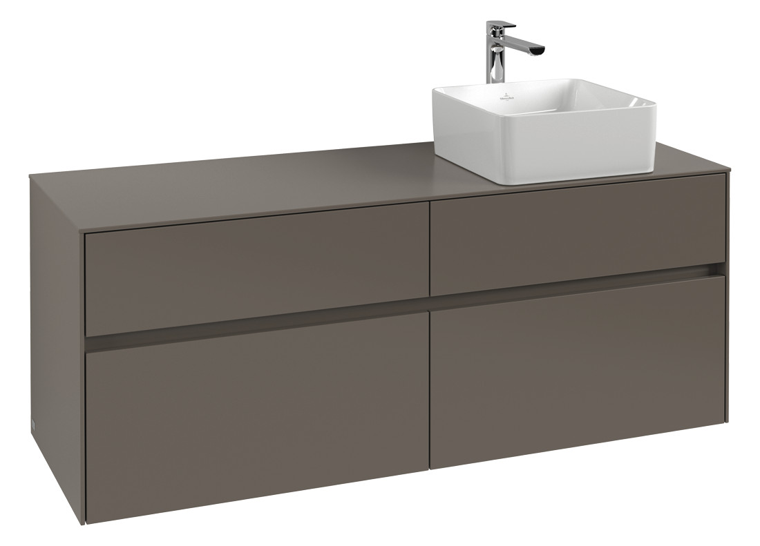 V&B Waschtischunterschrank Collaro 140x54,8x50cm, Waschtisch rechts, LED-Beleuchtung 10,4W, glossy white