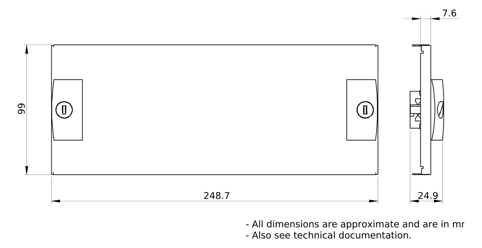 Schrank-Frontplatte 2HE B250xH100mm ST pulverbesch