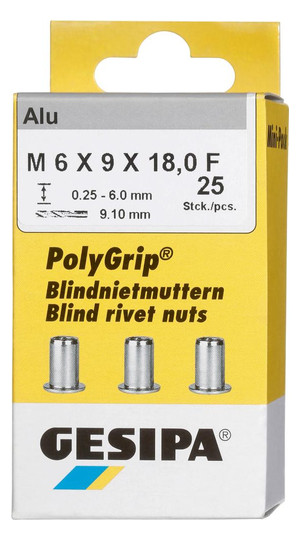 GESIPA-Polygrip-Blindnietmuttern Alu - M6x9x18 (Minipack...