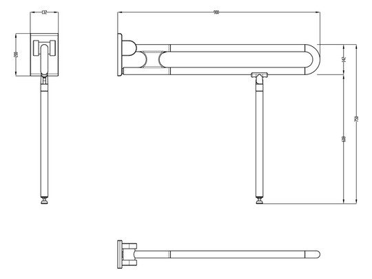 Normbau Stützklappgriff Nylon Care 750mm, 900 mm, Antibac, dunkelgrau