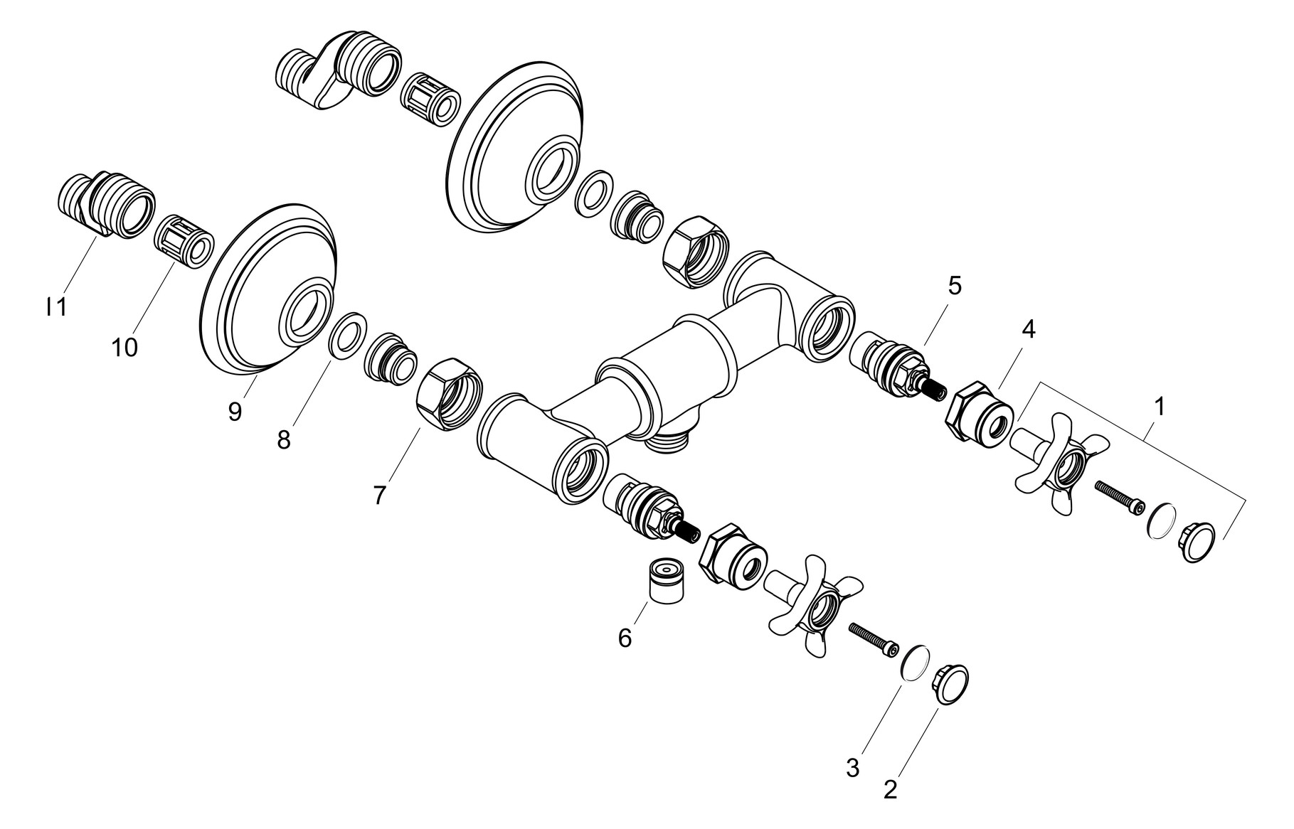 hansgrohe 2-Griff-Brause-Armatur Axor Montreux AP, 1 Verbraucher, mit Kreuzgriffen, brushed nickel