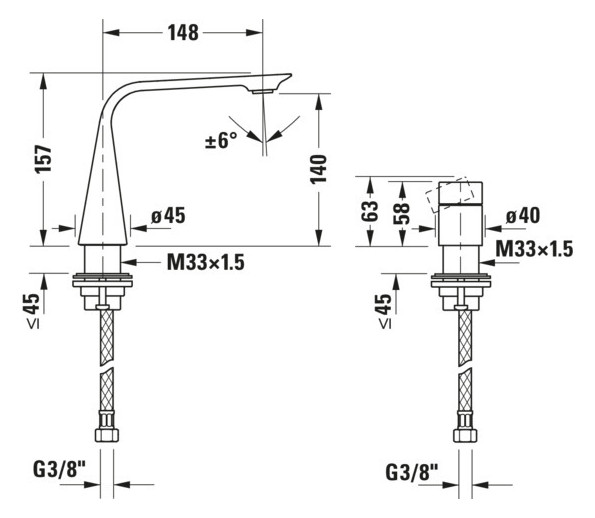 Duravit 2-Loch-Waschtisch-Armatur M D.1 Ausladung 148mm, mit Drehgriff, ohne Zugstangen-Ablaufgarnitur, chrom