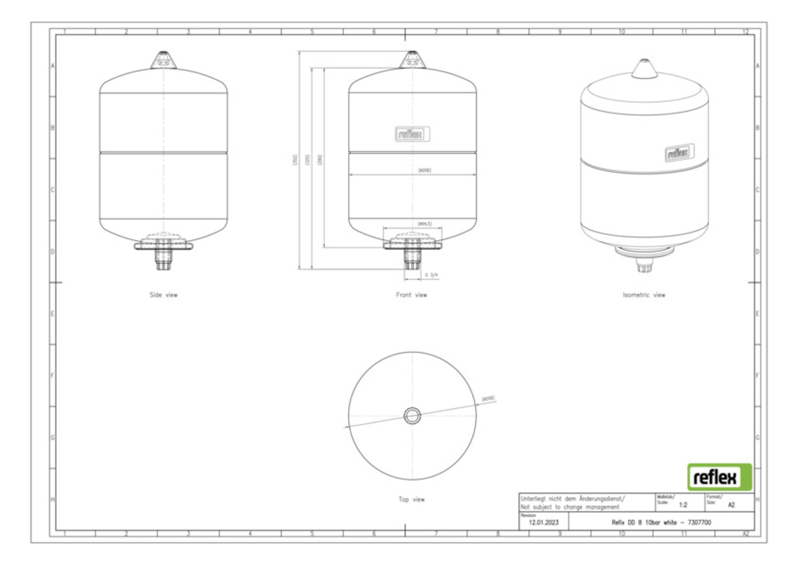 Reflex Membran-Druckausdehnungsgefäß Refix DD 8, 10 bar/70 °C, G 3/4, weiß