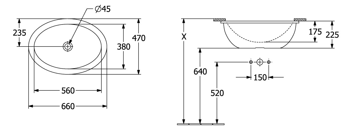 V&B Unterbauwaschbecken Loop & Friends oval, ohne Hahnlochbank, mit Überlauf, 57 x 38 cm, weiß C-plus