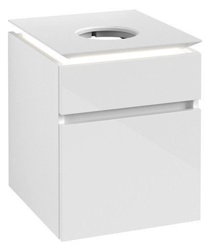 V&B Waschtischunterschrank Legato 45x55x50cm, Waschtisch mittig, mit LED-Beleuchtung, Glossy White