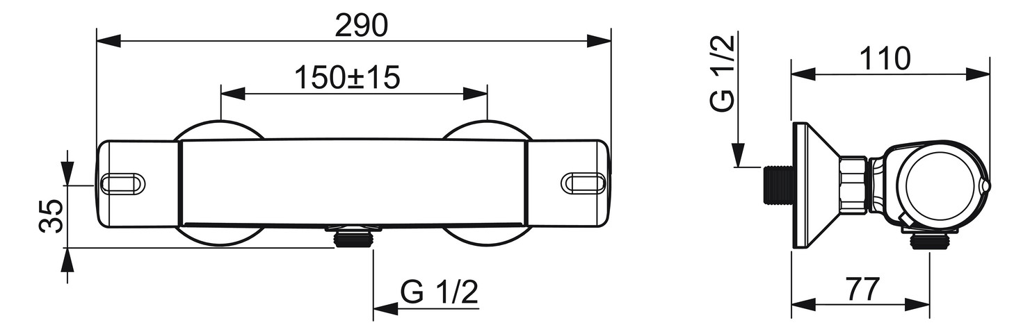 HANSA Brause-Thermostat HANSAMICRA AP, S-Anschlüsse, vertauschte Kalt-/Warmwasser-Anschlüsse, chrom