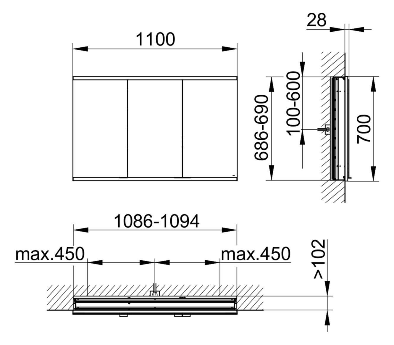 KEUCO Spiegelschrank Royal Modular 2.0 110 x 70 x 12 cm, 2 Steckdosen, UP, 3-türig