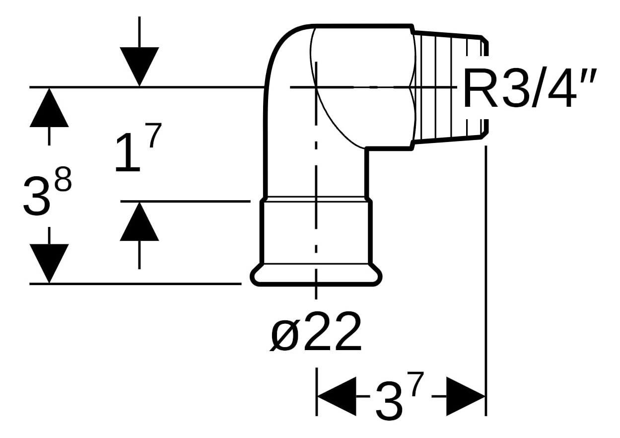 Geberit Gas-Übergangswinkel Mapress 90Grad, mit Außengewinde, Kupfer, Ø 22 mm x R 3/4